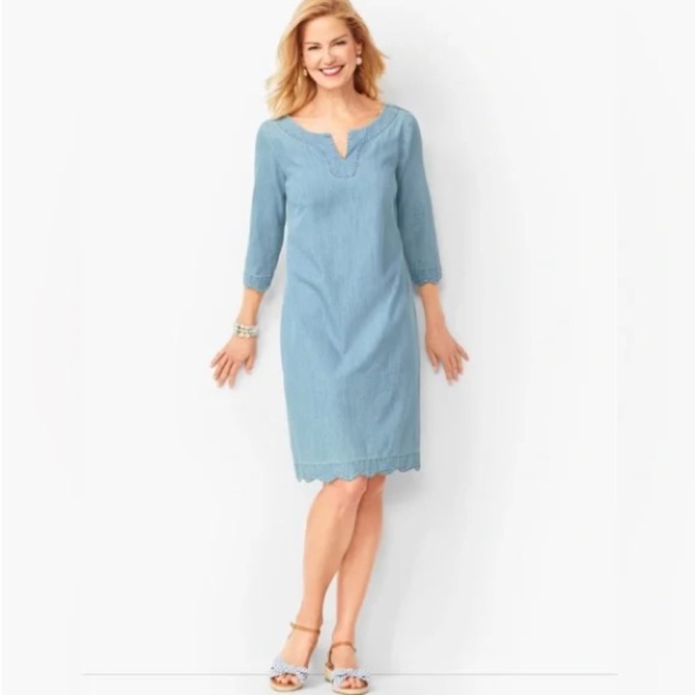 Talbots Scallop Trim Denim Shift Dress